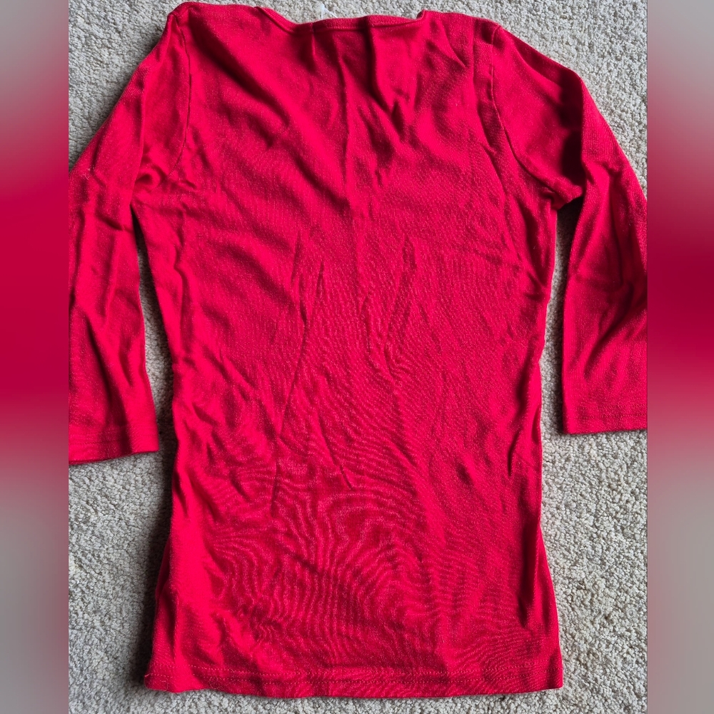 NWOT Juicy Couture Red 3/4 Sleeve Cotton V-Neck Top Size S - Picture 4 of 4